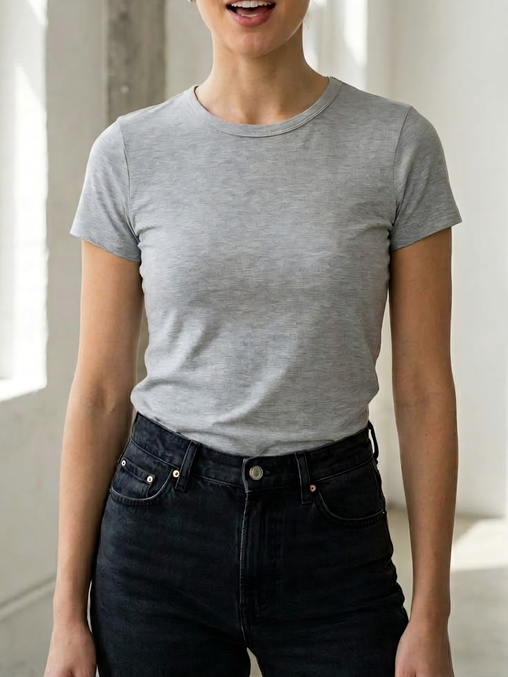 Classic Crewneck Women's Tee in Light Gray